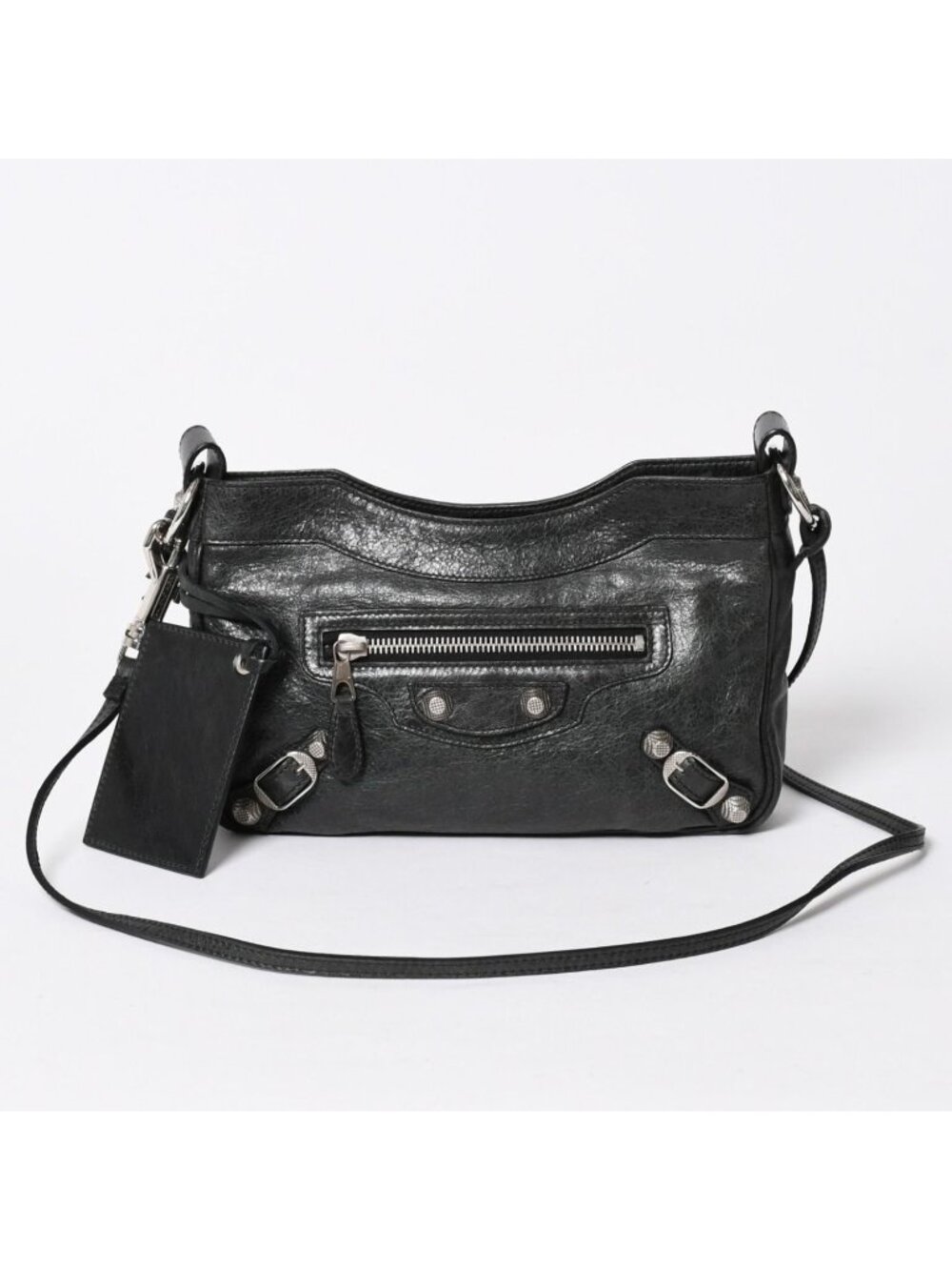 Balenciaga Giant Hip Shoulder Bag Leather Black Silver
